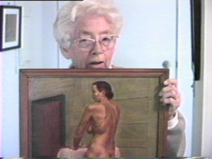 Mary
Loomis Wilson with early painting.  Foxdale, 1990