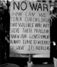 an anti-war picket sign